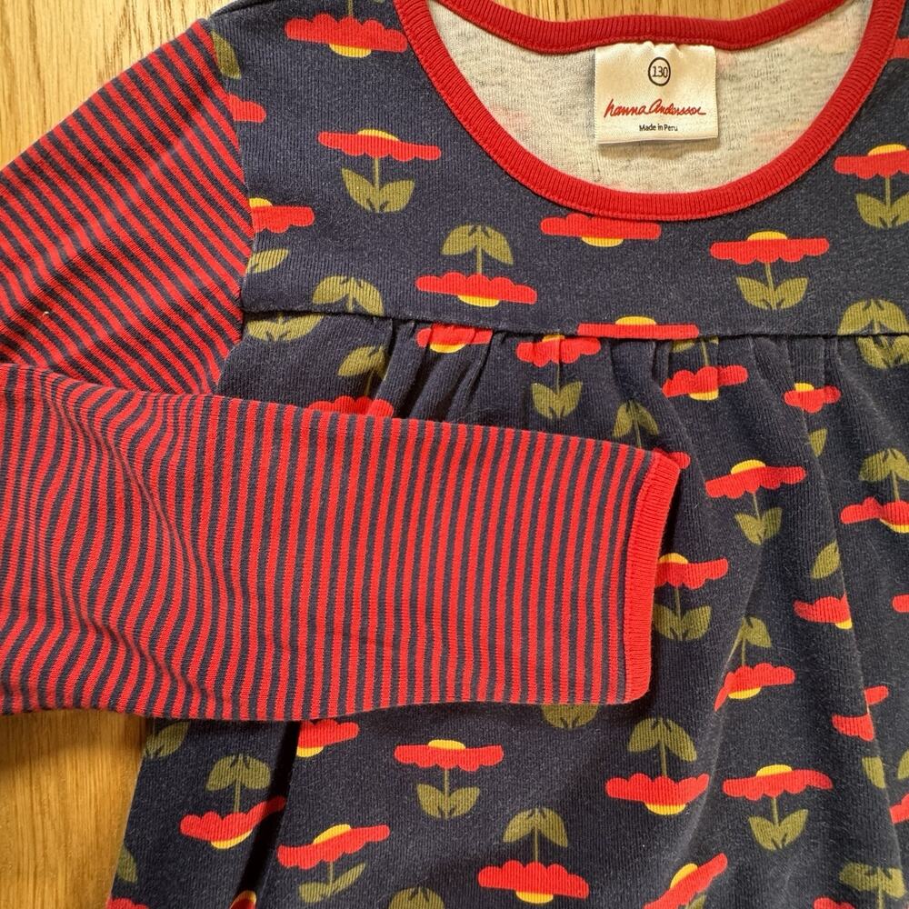 Hanna Andersson Girls 130 Size 8 Striped Floral Long Sleeve Cotton Skater Dress